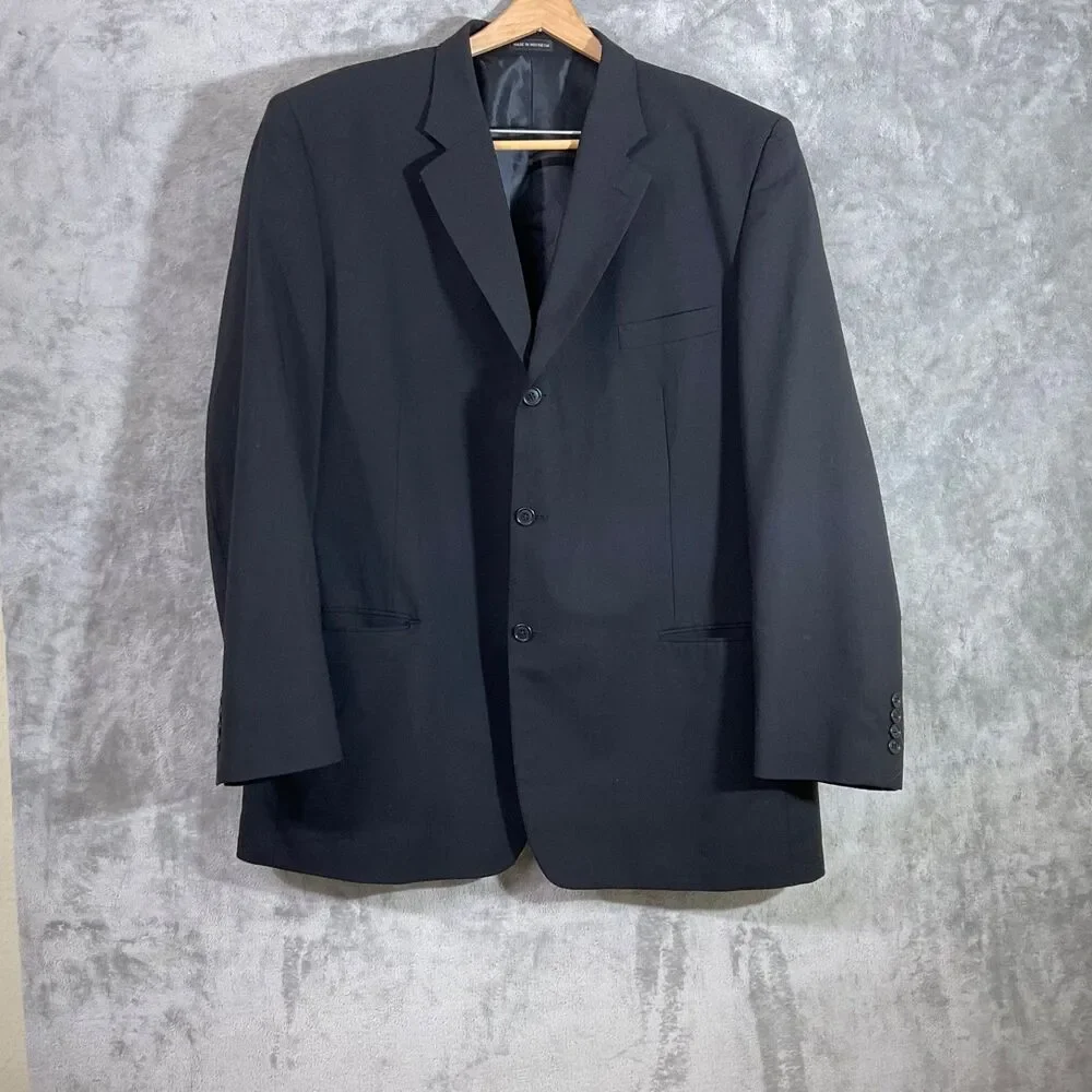 Gianco Polo Blazer Mens 48L Super 140s Wool Suit Jacket Only Black 3 Button
